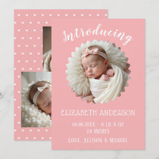 Pink Hearts Baby Girl Birth Announcement Card