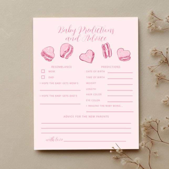 Pink Hearts Baby Predictions & Advice Card (Creator Uploaded)