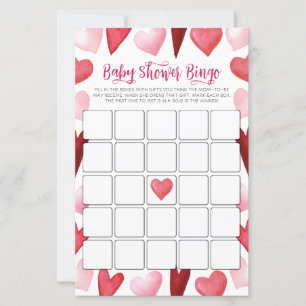 Pink Hearts Baby Shower Bingo Game Card
