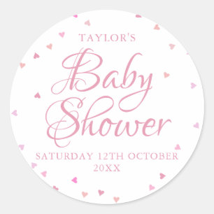 Pink hearts baby shower classic round sticker