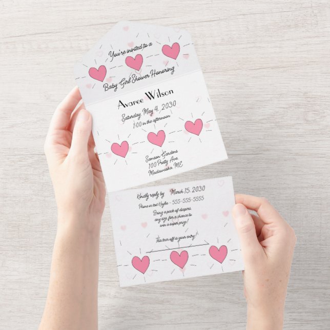  Pink Hearts Baby Shower Invitation (Tearaway)