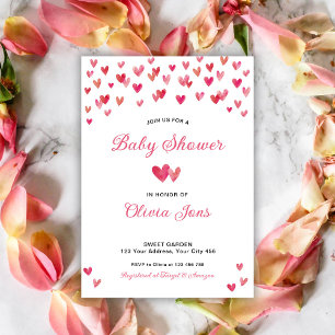 Pink Hearts Baby Shower Invitation