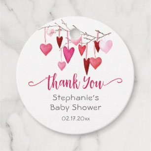 Pink Hearts Baby Shower Thank You Favour Tags