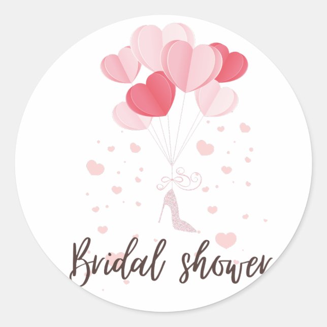 pink hearts balloons bridal shower classic round sticker (Front)