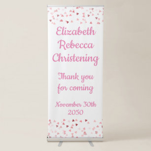 Pink Hearts Baptism Christening Retractable Banner