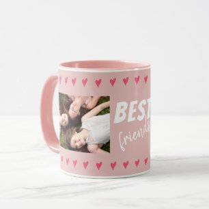 Pink Hearts Best Friends Typography 2 Photo Mug