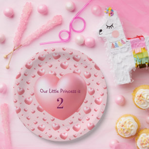 Pink Hearts Birthday Paper Plate