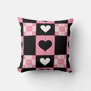 pink hearts, black hearts, throw pillow, heart pat cushion