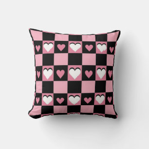 pink hearts, black hearts, throw pillow, heart pat cushion