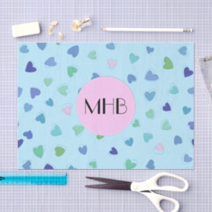 Pink Hearts, Blue Hearts, Hearts Pattern, Monogram Tissue Paper
