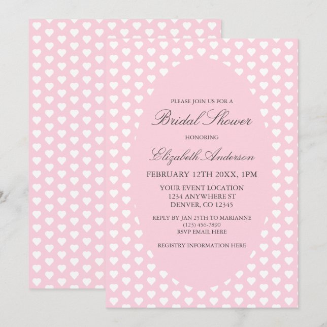 Pink Hearts Bridal Shower Invitation (Front/Back)