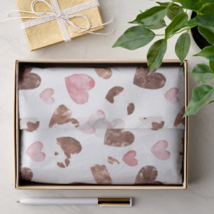 Pink Hearts Brown Cocoa Cow Print Birthday Tissue Paper