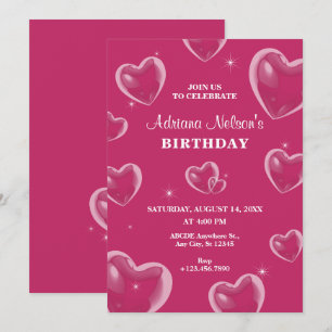 Pink Hearts bubble birthday Invitation