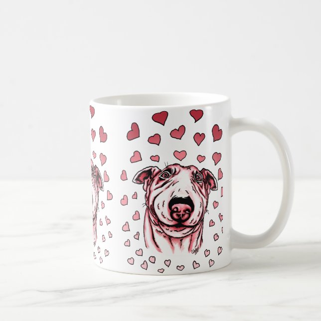 Pink Hearts Bull Terrier Valentine's Day Coffee Mug (Right)