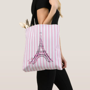 Pink Hearts & Butterflies Paris Eiffel Tower Tote Bag