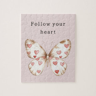 Pink Hearts Butterfly Jigsaw Puzzle