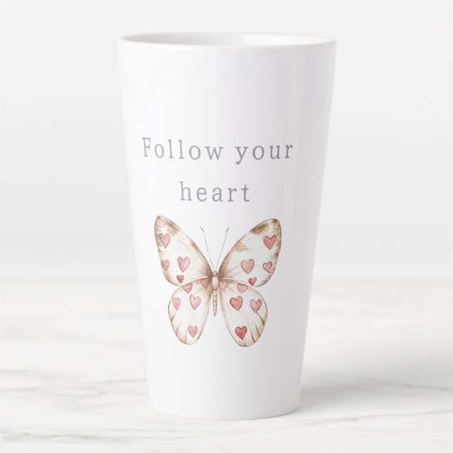 Pink Hearts Butterfly Latte Mug (Front)