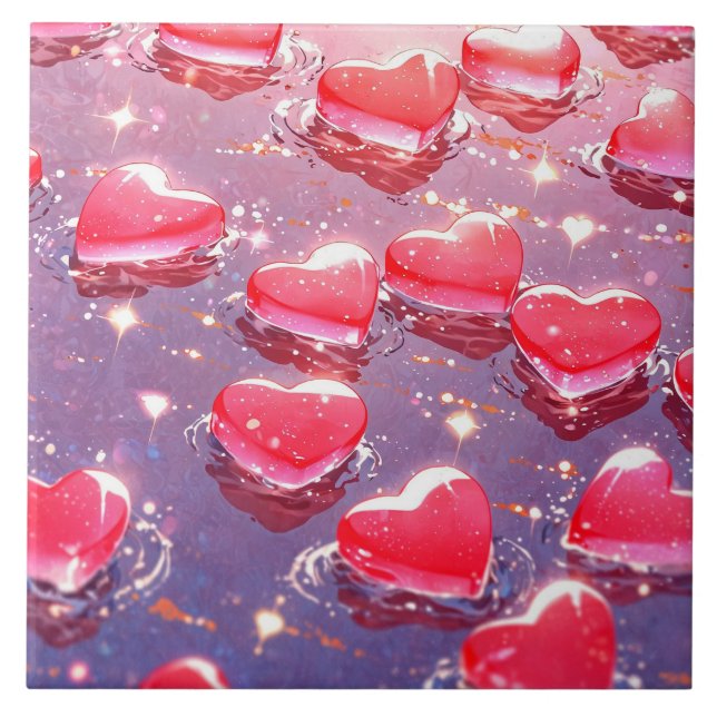 Pink hearts Ceramic Tile (Front)