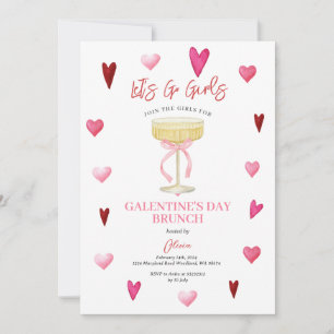 Pink Hearts & Champagne Glass Girls’ Night Invitation
