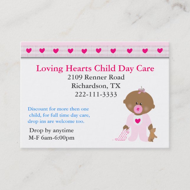 Pink Hearts Child Care Business Card (Front)