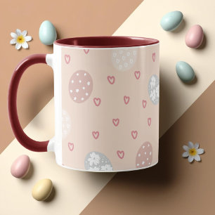 Pink Hearts & Circles Pattern Easter Mug