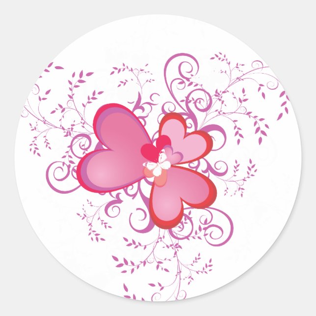 Pink Hearts Classic Round Sticker (Front)