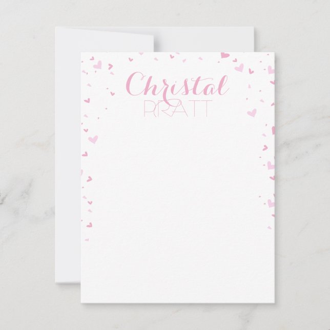 Pink Hearts Confetti Personalised Stationery Invitation (Front)