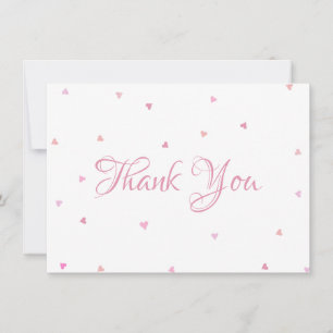 Pink Hearts Confetti Script Thank You Card