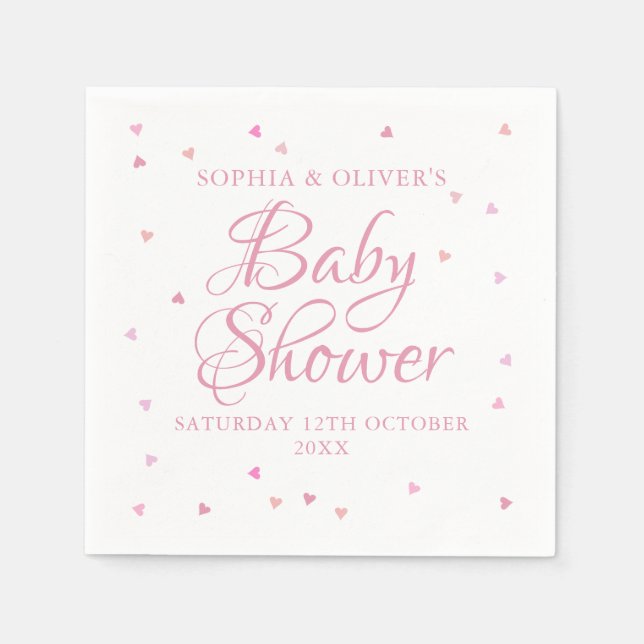 Pink hearts couples baby shower napkin (Front)