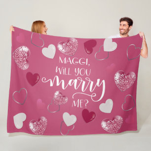 Pink Hearts Custom Marriage Proposal Fleece Blanket
