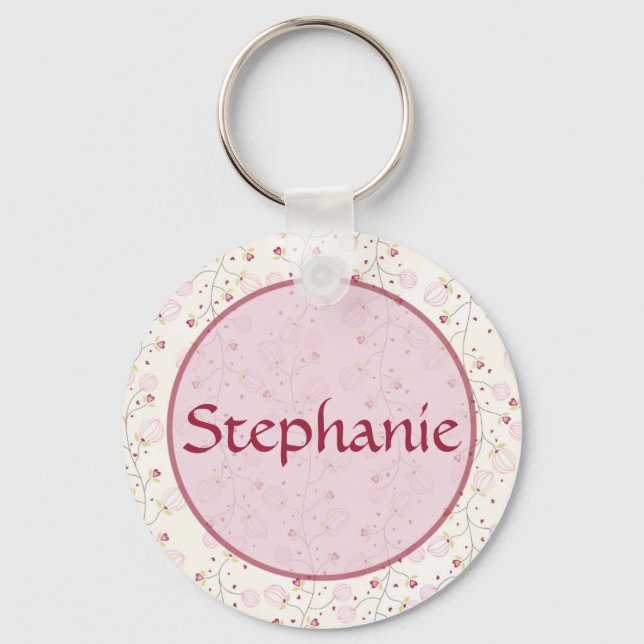 Pink Hearts  Customisable Name Button Keychain (Front)