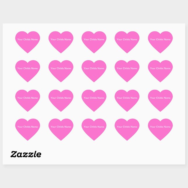 Pink Hearts Customised Name Stickers (Sheet)