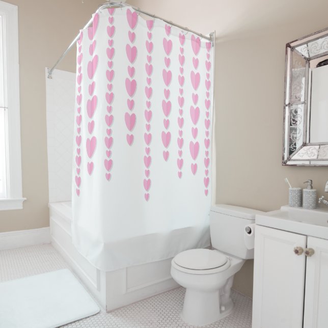 Pink Hearts Cute Valentine's  Shower Curtain (In Situ)