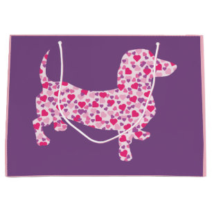 Pink Hearts Dachshund Large Gift Bag