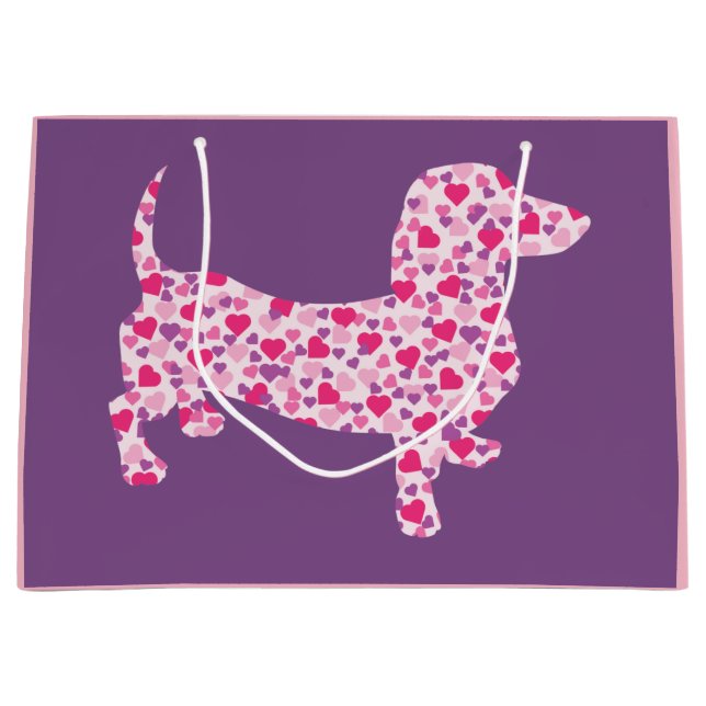 Pink Hearts Dachshund Large Gift Bag (Front)