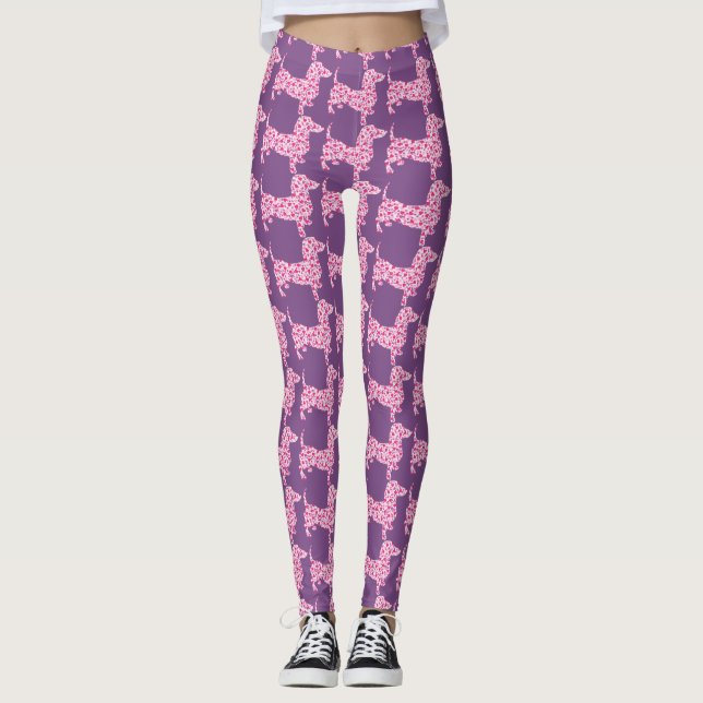 Pink Hearts Dachshund Leggings (Front)