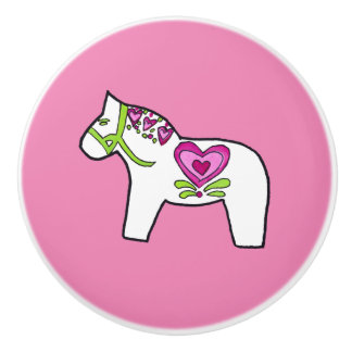 Pink Hearts Dala Horse Ceramic Knob