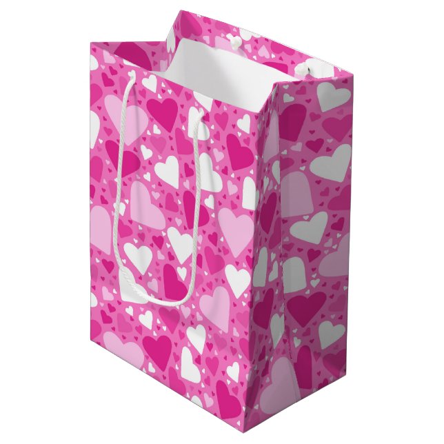 Pink Hearts Design for Breast Cancer Awareness Medium Gift Bag (Front Angled)