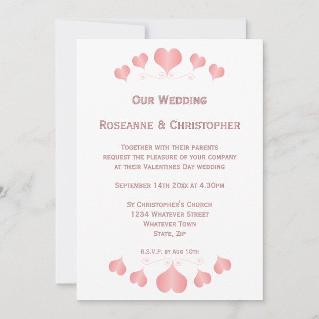 Pink Hearts Design Wedding Invitation (Front)
