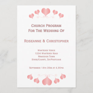 Pink Hearts Design Wedding Programme