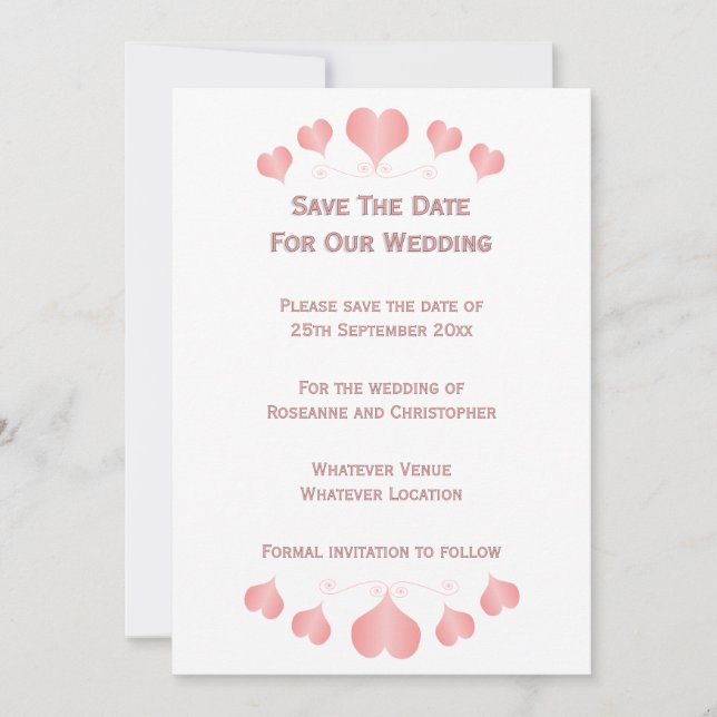 Pink Hearts Design Wedding Save The Date (Front)