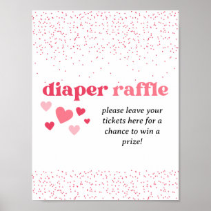 Pink Hearts Diaper Raffle Baby Shower Sign