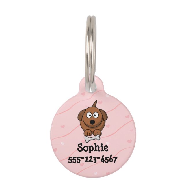 Pink Hearts Dog Pet Tag (Front)