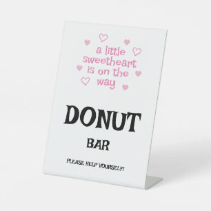 Pink hearts Donut Bar Shower  Pedestal Sign