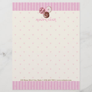Pink Hearts Doughnut Shop Letterhead CUTE KAWAII