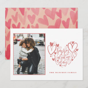 Pink Hearts Family Photo Happy Valentine's Day Car Holiday Card