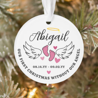 Pink Hearts First Christmas Without Angel Photo Ornament