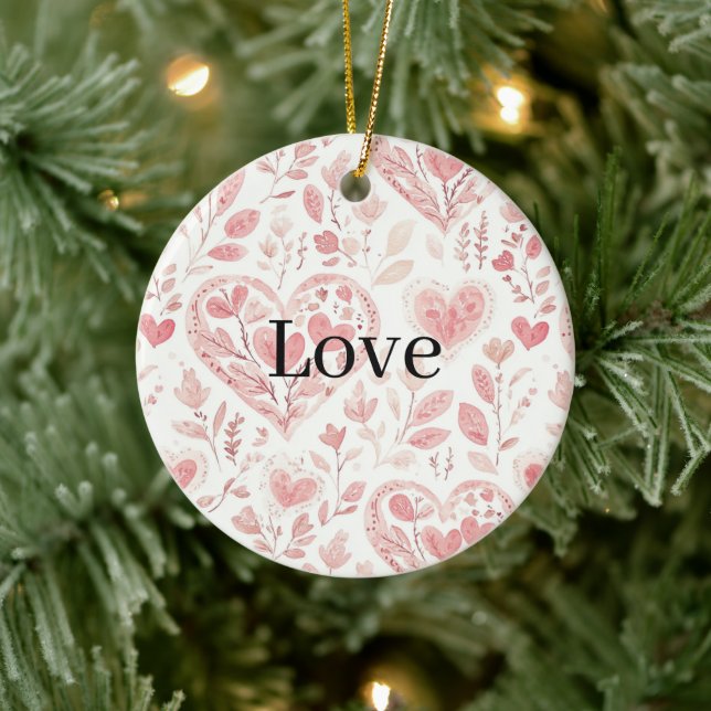 Pink Hearts Floral Love   Ceramic Tree Decoration (Tree)