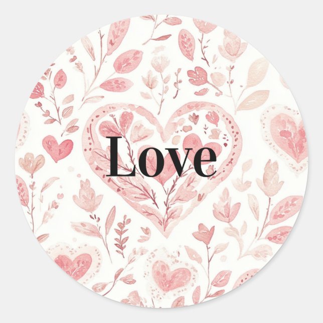 Pink Hearts Floral Love Classic Round Sticker (Front)