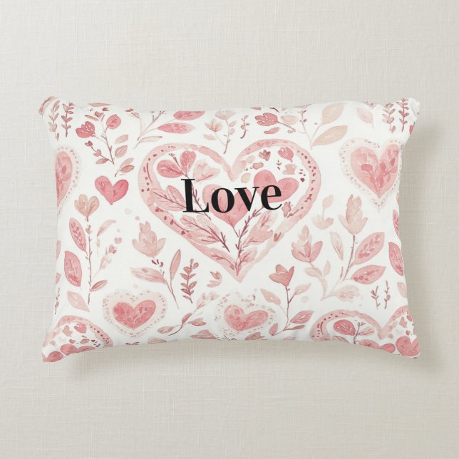 Pink Hearts Floral Love Decorative Cushion (Front)